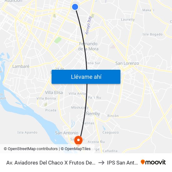 Av. Aviadores Del Chaco X Frutos De González to IPS San Antonio map