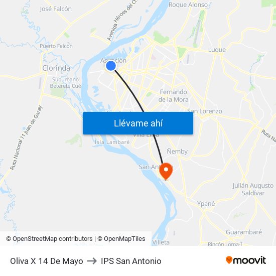 Oliva X 14 De Mayo to IPS San Antonio map