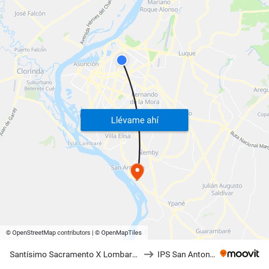 Santísimo Sacramento X Lombardo to IPS San Antonio map