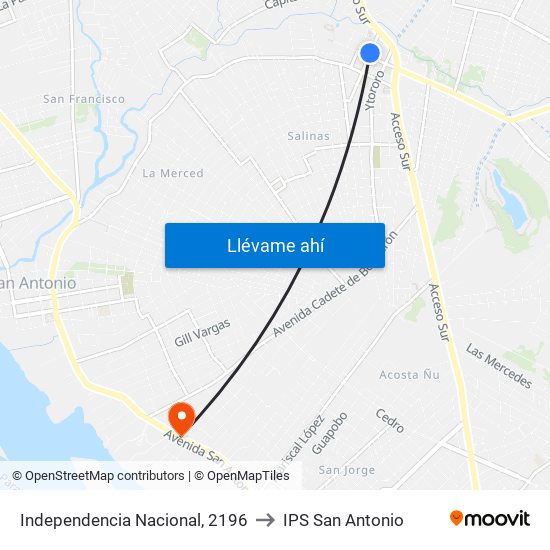 Independencia Nacional, 2196 to IPS San Antonio map