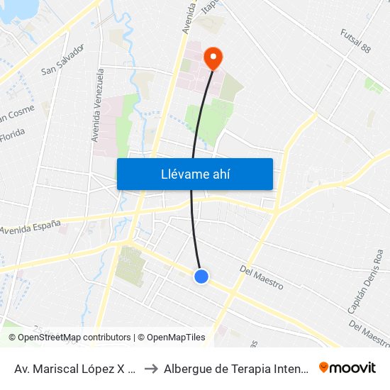 Av. Mariscal López X Bulnes to Albergue de Terapia Intensiva IPS map