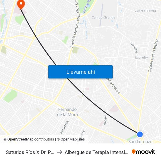 Saturios Ríos X Dr. Pellón to Albergue de Terapia Intensiva IPS map
