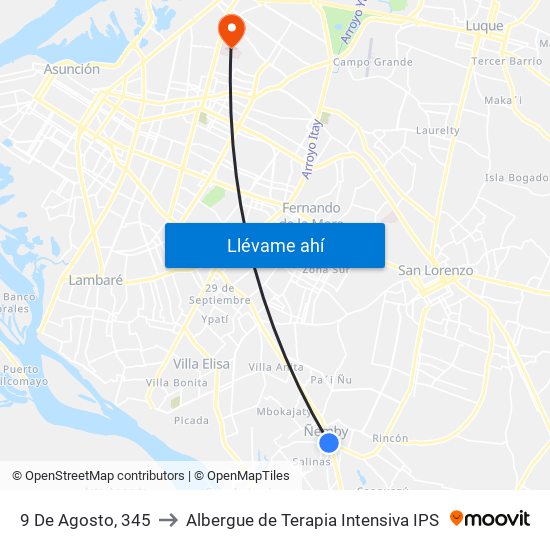 9 De Agosto, 345 to Albergue de Terapia Intensiva IPS map