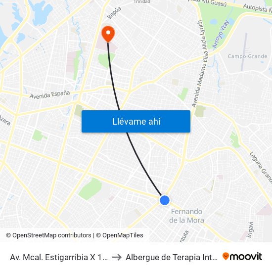 Av. Mcal. Estigarribia X 14 De Mayo to Albergue de Terapia Intensiva IPS map