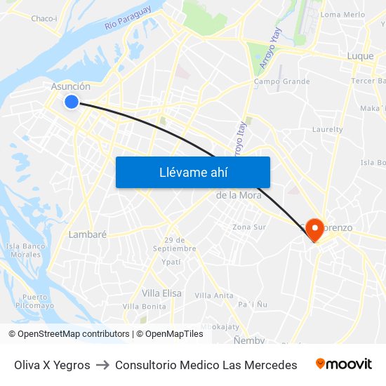 Oliva X Yegros to Consultorio Medico Las Mercedes map
