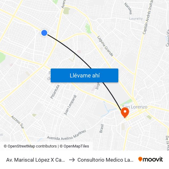 Av. Mariscal López X Capitán Bueno to Consultorio Medico Las Mercedes map