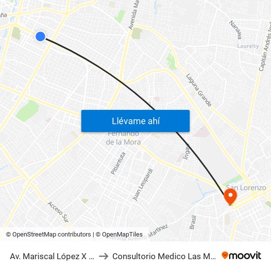 Av. Mariscal López X Bulnes to Consultorio Medico Las Mercedes map