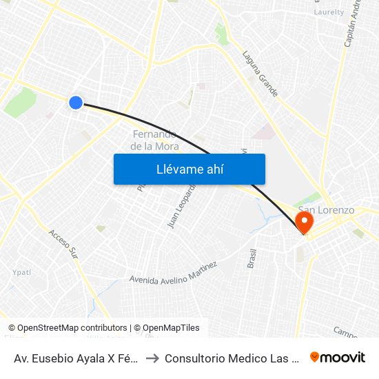 Av. Eusebio Ayala X Félix Lopéz to Consultorio Medico Las Mercedes map