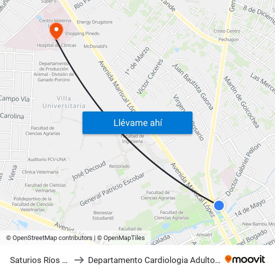 Saturios Ríos X Dr. Pellón to Departamento Cardiologia Adulto - Hospital De Clinicas map