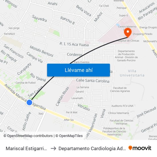 Mariscal Estigarribia X Atilio Galfre to Departamento Cardiologia Adulto - Hospital De Clinicas map