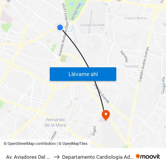 Av. Aviadores Del Chaco X Martínez to Departamento Cardiologia Adulto - Hospital De Clinicas map