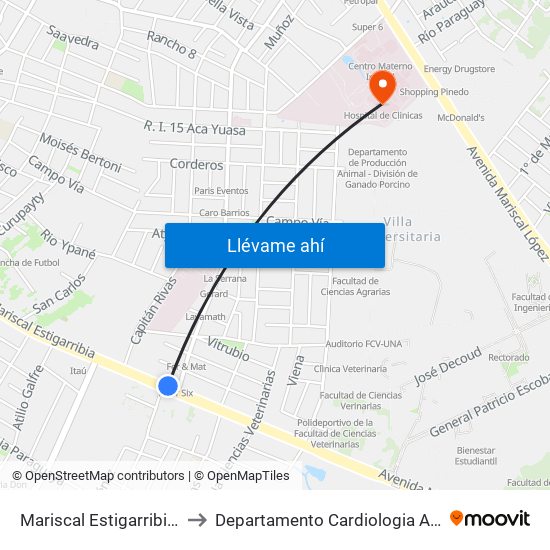 Mariscal Estigarribia X Andrés Barbero to Departamento Cardiologia Adulto - Hospital De Clinicas map