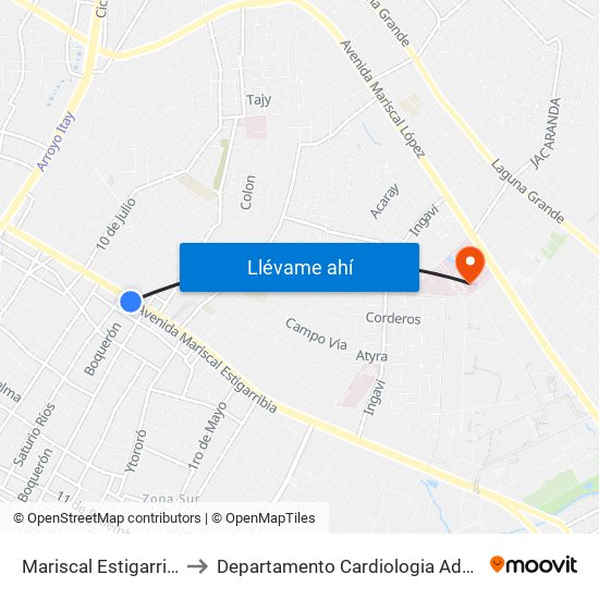 Mariscal Estigarribia X Boquerón to Departamento Cardiologia Adulto - Hospital De Clinicas map