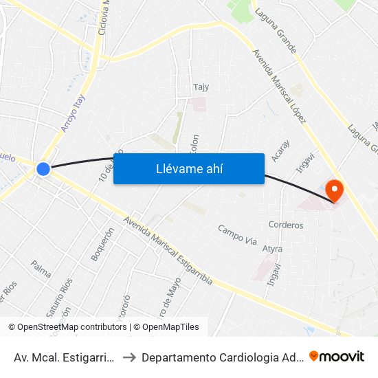 Av. Mcal. Estigarribia X 14 De Mayo to Departamento Cardiologia Adulto - Hospital De Clinicas map