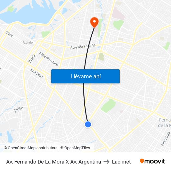 Av. Fernando De La Mora X Av. Argentina to Lacimet map