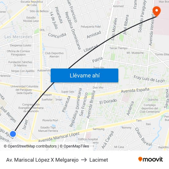 Av. Mariscal López X Melgarejo to Lacimet map