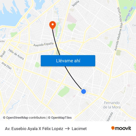 Av. Eusebio Ayala X Félix Lopéz to Lacimet map