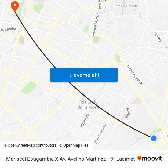 Mariscal Estigarribia X Av. Avelino Martínez to Lacimet map