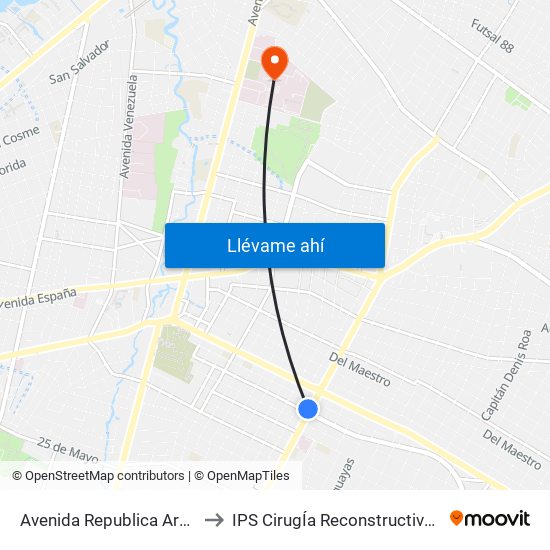 Avenida Republica Argentina, 201 to IPS CirugÍa Reconstructiva y Quemados map