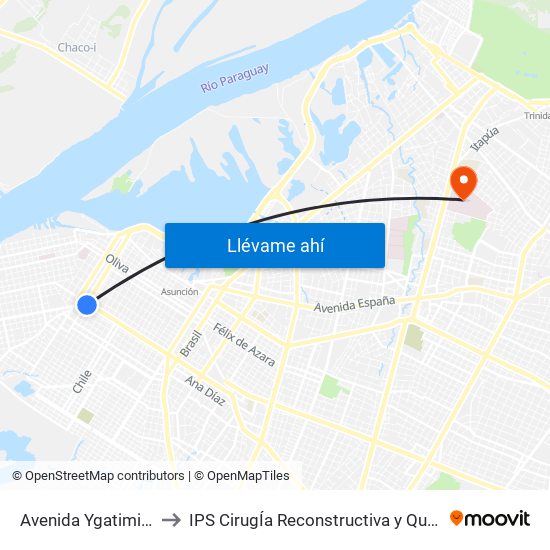 Avenida Ygatimi, 880 to IPS CirugÍa Reconstructiva y Quemados map