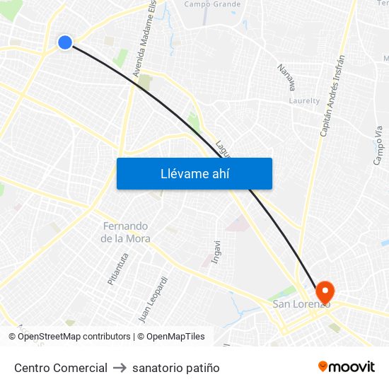 Centro Comercial to sanatorio patiño map