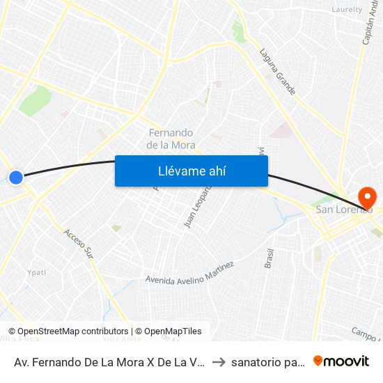 Av. Fernando De La Mora X De La Victoria to sanatorio patiño map