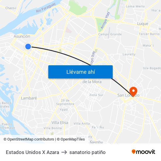 Estados Unidos X Azara to sanatorio patiño map