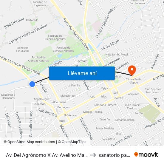 Av. Del Agrónomo X Av. Avelino Martínez to sanatorio patiño map