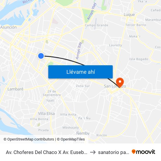 Av. Choferes Del Chaco X Av. Eusebio Ayala to sanatorio patiño map