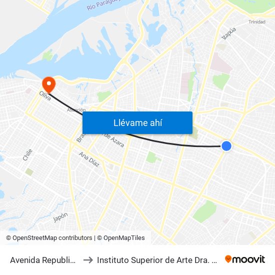 Avenida Republica Argentina, 201 to Instituto Superior de Arte Dra. Olga Blinder (ISA, FADA, UNA) map
