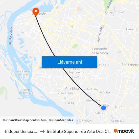 Independencia Nacional, 2196 to Instituto Superior de Arte Dra. Olga Blinder (ISA, FADA, UNA) map
