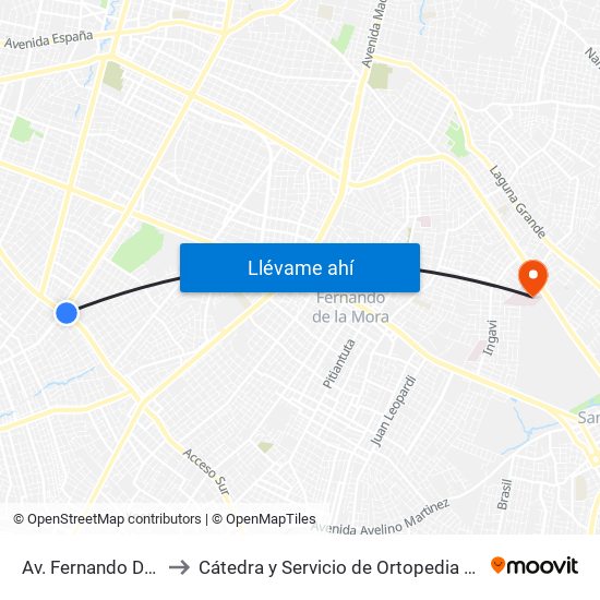 Av. Fernando De La Mora X Av. Argentina to Cátedra y Servicio de Ortopedia y Traumatología - Sala XI. Hospital de Clínicas UNA map