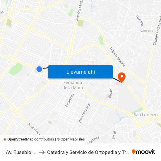 Av. Eusebio Ayala X Félix Lopéz to Cátedra y Servicio de Ortopedia y Traumatología - Sala XI. Hospital de Clínicas UNA map