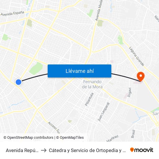 Avenida República Argentina, 3016 to Cátedra y Servicio de Ortopedia y Traumatología - Sala XI. Hospital de Clínicas UNA map