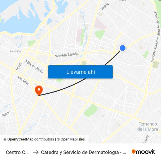 Centro Comercial to Cátedra y Servicio de Dermatología - Hospital de Clínicas UNA map