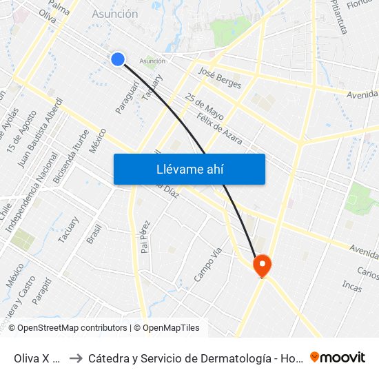 Oliva X Yegros to Cátedra y Servicio de Dermatología - Hospital de Clínicas UNA map