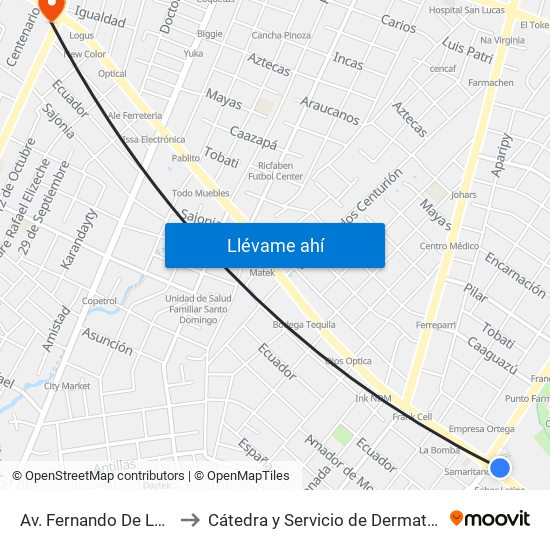 Av. Fernando De La Mora X Av. Argentina to Cátedra y Servicio de Dermatología - Hospital de Clínicas UNA map