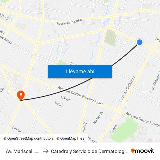 Av. Mariscal López X Bulnes to Cátedra y Servicio de Dermatología - Hospital de Clínicas UNA map