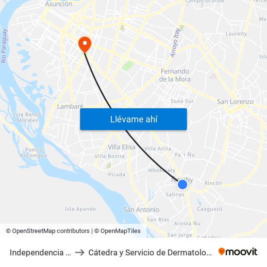 Independencia Nacional, 2196 to Cátedra y Servicio de Dermatología - Hospital de Clínicas UNA map