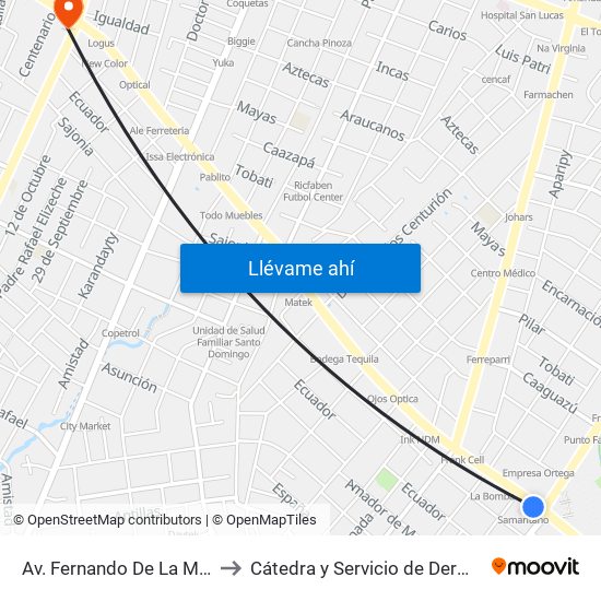 Av. Fernando De La Mora X Av. República Argentina to Cátedra y Servicio de Dermatología - Hospital de Clínicas UNA map