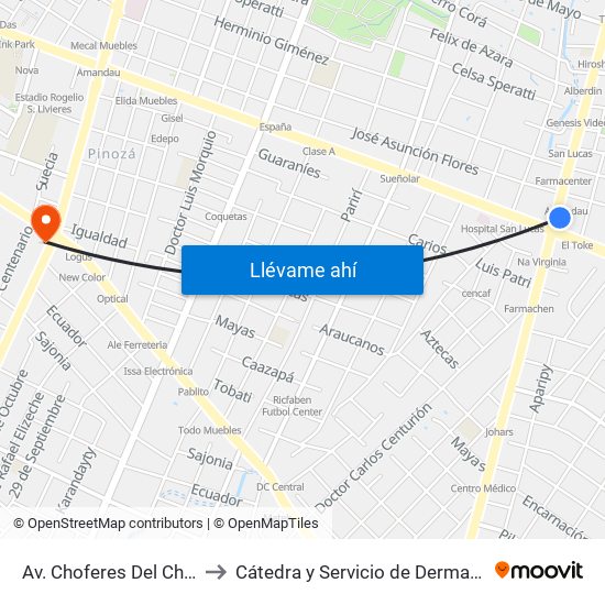 Av. Choferes Del Chaco X Av. Eusebio Ayala to Cátedra y Servicio de Dermatología - Hospital de Clínicas UNA map