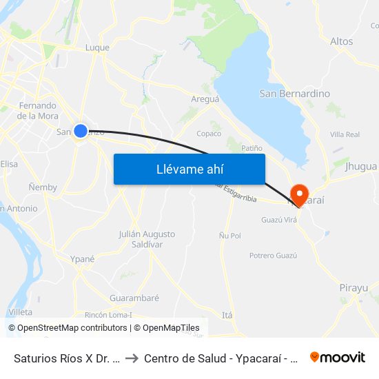 Saturios Ríos X Dr. Pellón to Centro de Salud - Ypacaraí - M.S.P.B.S. map