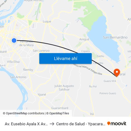 Av. Eusebio Ayala X Av. Argentina to Centro de Salud - Ypacaraí - M.S.P.B.S. map