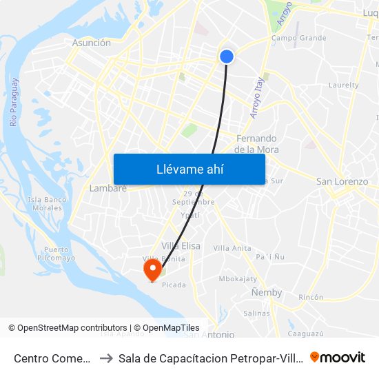 Centro Comercial to Sala de Capacítacion Petropar-Villa Elisa map