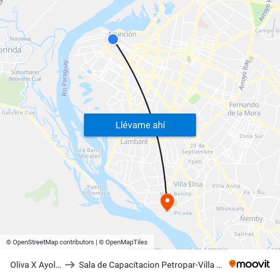 Oliva X Ayolas to Sala de Capacítacion Petropar-Villa Elisa map