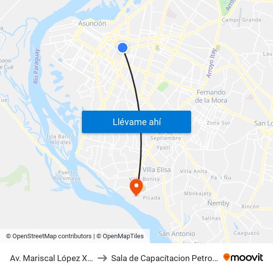 Av. Mariscal López X Melgarejo to Sala de Capacítacion Petropar-Villa Elisa map