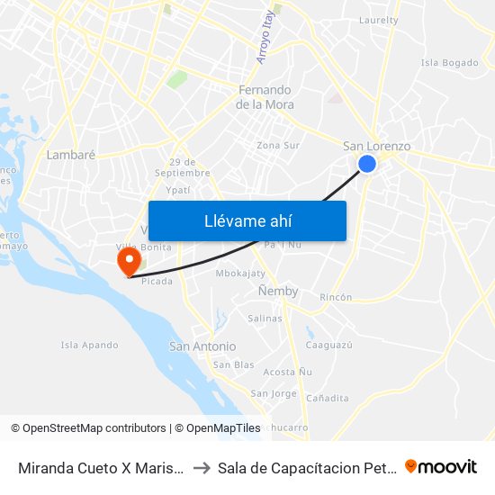 Miranda Cueto X Mariscal Estigarribia to Sala de Capacítacion Petropar-Villa Elisa map
