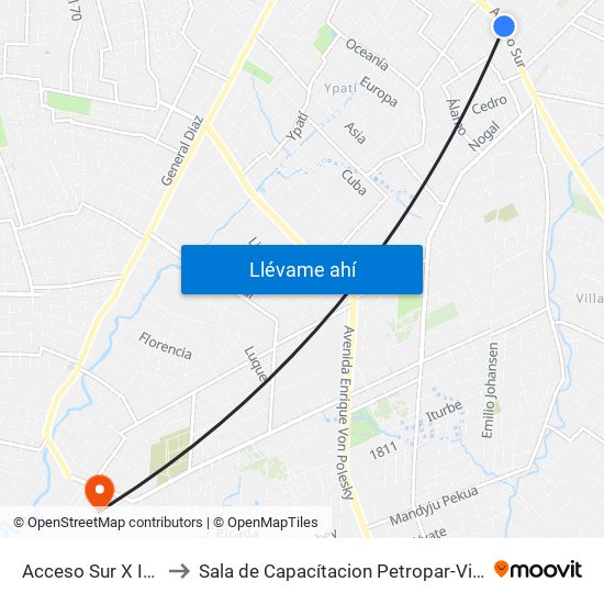 Acceso Sur X Israel to Sala de Capacítacion Petropar-Villa Elisa map