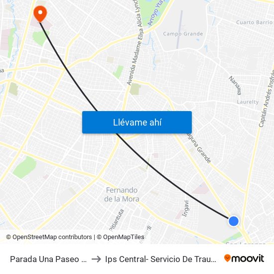 Parada Una Paseo Amelia to Ips Central- Servicio De Traumatologia map