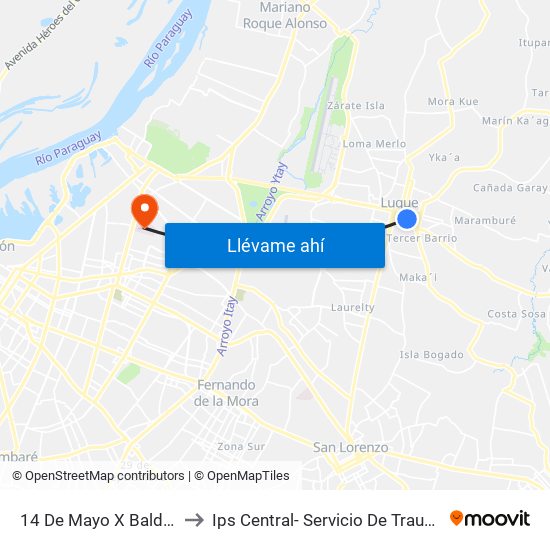 14 De Mayo X Balderrama to Ips Central- Servicio De Traumatologia map